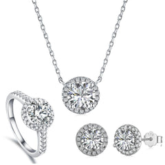 Aetolia New Luxury Women Wedding Engagement Sterling Silver Jewelry Set 5A Full Zircon Earring Big Iced CZ Ring 925S Halo Necklace