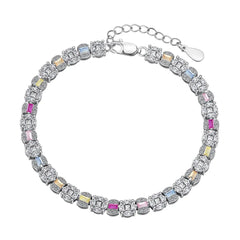 Aetolia Boho Rainbow Pink Stone Adjustable S925 Sterling Silver Bracelet For Women Cubic Zircon Tennis Bracelets Rings Jewelry Set