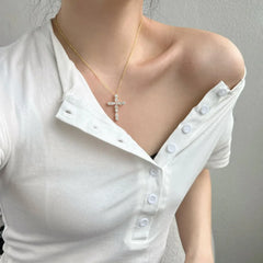 Aetolia Simply Designed 18K Gold Plated Cross Pendant Cz Necklace 925 Sterling Silver Jewelry For Women Men Unisex Cross Necklaces