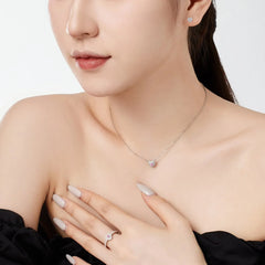 Aetolia Sparkling S925 Silver Chain Diamond Pendant Necklace Cz Zirconia Love Pink Heart Necklaces For Women Bridal Jewelry Set