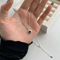 Aetolia New S925 Sterling Silver Black Onyx Heart Pendant Necklaces For Women Clavicle Chain Link Romantic Love Cute Bead Necklace