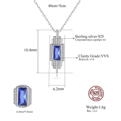Aetolia 925 Sterling Silver 18K Gold Plated Rectangle Gemstone Halo CZ Diamond Pendant Necklace SN-413