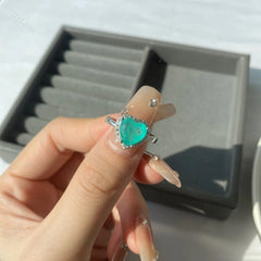 Aetolia Customized Cubic Zircon Wedding Jewelry 925 Sterling Silver Ring Emerald Heart Shape Synthetic Paraiba Rings For Women