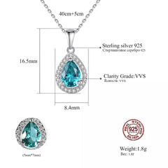 Aetolia 925 Sterling Silver 18K Gold Plated Teardrop Sky Blue Gemstone Halo CZ Diamond Pendant Necklace SN627