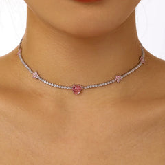 Aetolia New Arrive Iced Out Bling Heart Cz Cubic Zirconia Necklace Heart Star Pendant Pink Tennis Chain Link Choker Necklaces For Women