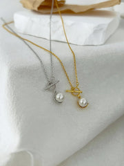 Aetolia Hypoallergenic Non Tarnish Nickel Free Rhodium 18K Gold plated S925 Sterling Silver Shell Pearl OT Buckle Pendant Necklace