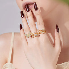 Aetolia S925 Sterling Silver Sparkling Diamond Butterfly Ring For Women 18K Gold Plated Cz Rings Wedding Party Gifts Fine Jewelry