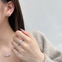 Aetolia Fine Jewelry Manufacturer 925 Sterling Silver Ring Pink Zirconia Diamond Pear Shaped Finger Ring Wedding Rings For Women