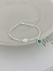 Aetolia New Arrival Stylish S925 Silver Rhodium Plated Beaded Fresh Water Pearl Emerald Green 5A Zirconia Pendant Bracelets