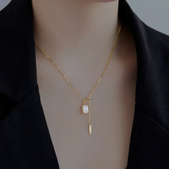 Aetolia Dainty Non Tarnish Waterproof Cz Square Cubic Zirconia 18K Gold Plated Necklace Jewelry Diamond Pendant Necklaces Women