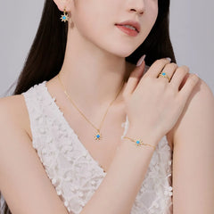 Aetolia Wholesale Finger Jewelry 925 Sterling Silver Blue Opal Ring Cubic Zirconia Stone 18K Gold Plated Sun Shape Ring For Women