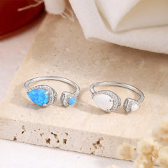 Aetolia CZ Cubic Zirconia 925 Sterling Silver ring New Arrival Pear-Shaped Fire White blue Opal Open Adjustable Rings for Women