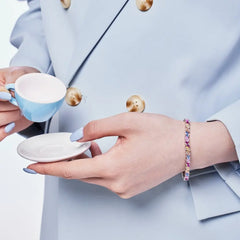 Aetolia Eternity Band Colorful S925 Sterling Silver Bracelet Jewelry Set Cubic Zirconia Pink Stone Diamond Tennis Bracelets Women