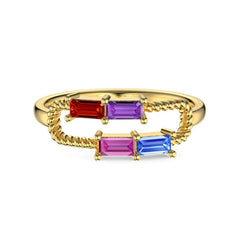 Aetolia Custom Cz Zirconia Band Ring 18K Gold Plated 925 Sterling Silver Square Shape Colorful Baguette Rings Jewelry Women