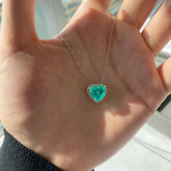 Aetolia Luxury Jewelry 5A Cz Cubic Zirconia Emerald Green Paraiba Necklace Heart Shape 925 Sterling Silver Pendant Necklaces For Women