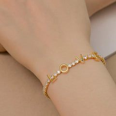 Aetolia Women and Girls Classic Round Cut Cubic ZirconiaTennis Chain Love Pendant 18K Yellow Gold Plated Tennis Bracelet