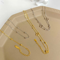 Aetolia minimalist hollow heart double layers stackable extension chain 18K gold bead link chain 925 sterling silver bracelet