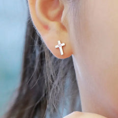 Aetolia New Arrival Hypoallergenic Nickel Free 925 Sterling Silver Earring Kid Children 5A CZ Cubic Zirconia Tiny Cross Stud Earrings