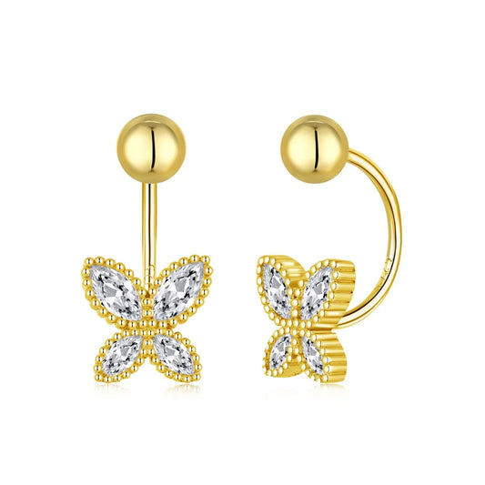 Aetolia fashion silver zircon screwback Kids stud earrings luxury clip on gold plated jewelry popular butterfly earrings