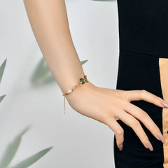 Aetolia New Arrival Green Stone 925 Silver Jewelry 22K Gold Plated Chain Link Pearl Bracelet Lucky Chalcedony Bracelets Women