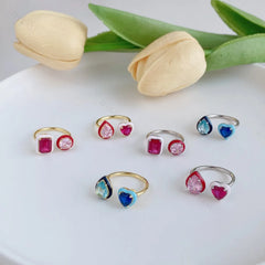 Aetolia Trendy Enamel Colorful Jewelry Bling Cz Cubic Zirconia 925 Sterling Silver Ring Design Open Adjustable Rings For Girls Women