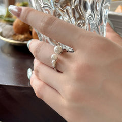 Aetolia High End 18K Gold Plated Shell Pearl Open Adjustable Ring S925 Sterling Silver Jewelry Trendy Finger Rings For Women