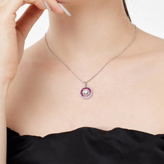 Aetolia Customized S925 Silver 18K Gold Plated Pendant Iced Out Halo Oval Round Ruby Chain Pink Cz Zirconia Necklace For Women