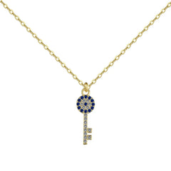 Aetolia New Arrival Sapphire 925 Silver Diamond Necklace Luxury Jewelry Cz Cubic Zirconia Key Pendant Devil Eye Necklace For Women