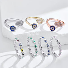 Aetolia Cubic Zirconia Signet Resizable Blue Gemstone Turkish Good Luck Gift Jewelry Eye of the Evil Ring 925 Sterling Silver For Women