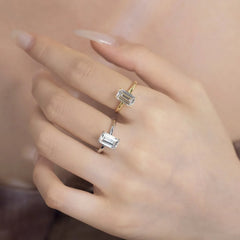 Aetolia 3 Carat Emerald Cut 5A Cz Cubic Zirconia Ring Band Square S925 Silver Jewelry 18K Gold Bridal Wedding Rings For Women