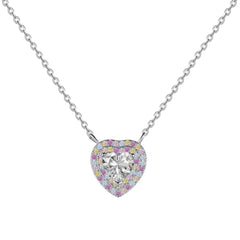Aetolia Dropshipping S925 Sterling Silver Heart Shape Rainbow Jewelry Pink Stone Necklace Cz Cubic Zirconia Necklaces For Women