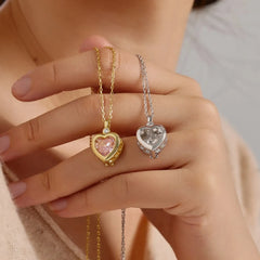 Aetolia Mother'S Day Gift Diy Seven-Color Love Ice Flower Cz Zirconium Heart Shape Necklace 925 Silver 18K Necklaces For Women Mom