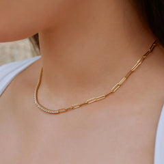 Aetolia Trendy 18K Gold Plated 925 Sterling Silver Jewelry Cz Zircon Necklace Tennis Paperclip Mix Chain Link Necklaces For Women