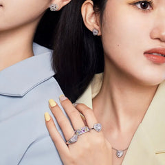 Aetolia Sparkling Heart Shape S925 Sterling Silver Ring Band Rainbow Colorful Pink Diamond Cz Cubic Zirconia Rings Jewelry Women