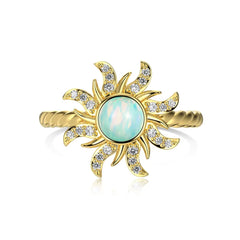 Aetolia Wholesale Finger Jewelry 925 Sterling Silver Blue Opal Ring Cubic Zirconia Stone 18K Gold Plated Sun Shape Ring For Women