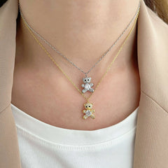 Aetolia Fashion 18K Gold New Design Cute Bear Animal Pendant collar de plata Wholesale Silver Jewelry Necklace Design For Children