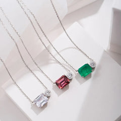 Aetolia Trendy Dainty 925 Sterling Silver Chains Necklace Square Shape Cubic Zirconia Womens Necklaces Colorful Emerald Charm Pendant
