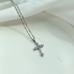 Aetolia Joyas De Plata Minimalist Crystal Pendant Women Necklace Zirconia Jewelry Couple Dainty 925 Sterling Silver Cross Necklace