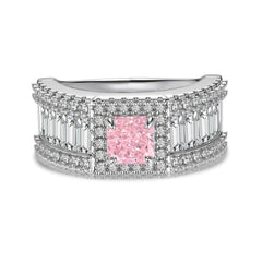 Aetolia High Quality Baguette Diamond S925 Silver Eternity Band Jewellery Pink Cz Cubic Zircon Ring Square Cluster Rings For Women