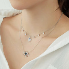 Aetolia Custom Hot Selling Classic 925 Silver Chain Link Lucky Blue Devil Eyes Necklace Cubic Zircon Pendant Necklaces For Women