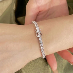 Aetolia Rhodium Plated 4mm Round 5A Cubic Zirconia bracelet Classic Tennis Bracelet bangle 925 Sterling Silver Bracelets for Women
