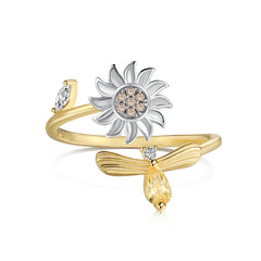 Aetolia Cute Sunflower Spinning Anxiety Ring Adjustable Open 18K Gold Plated Sunflower Sunshine Rings For Women Valentine'S Day