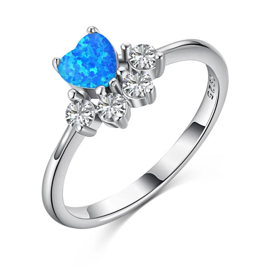 Aetolia Fine Jewelry Women S925 Sterling Silver Blue Opal Ring Diamond Heart Shape Minimalist 5A Cz Cubic Zirconia Rings For Women