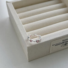 Aetolia Sweetie Cool Stylish Jewelry Cute Pink Zircon Finger Rings For Women Girls Pink Heart Shape S925 Sterling Silver Open Ring