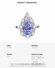 Aetolia Tarnish Free 925 Sterling Silver Wedding Rings Women Pear Shape Diamond Plated Platinum Water Drop Blue Ring Jewelry