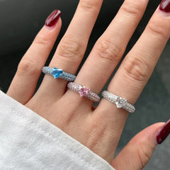 Aetolia Classic S925 Silver Set Cz Heart Ring Pink Blue Diamond Wedding Ring Couple Engagement Band Bridal Set Rings Jewelry Women