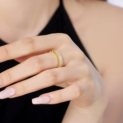 Aetolia 925 Sterling Silver 18K Gold Plated Rectangular Diamond Ring Wedding Engagement Baguette Eternity Band Rings Jewelry Women