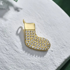Aetolia Christmas Cubic Zirconia Charm 925 Sterling Silver 18K Gold Plated socks Pendant Jewelry Beads Diy Necklaces for women