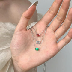 Aetolia New Arrival Elegant Jewelry Fancy S925 Silver Cz Cubic Zirconia Necklace Ruby Emerald Square Pendant Necklaces For Women