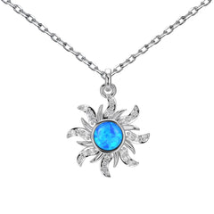 Aetolia S925 Silver Blue Stone Opal Necklace Female 18K Gold Sunflower Sun Pendant Chain Sparkling Necklaces For Women Jewelry Set